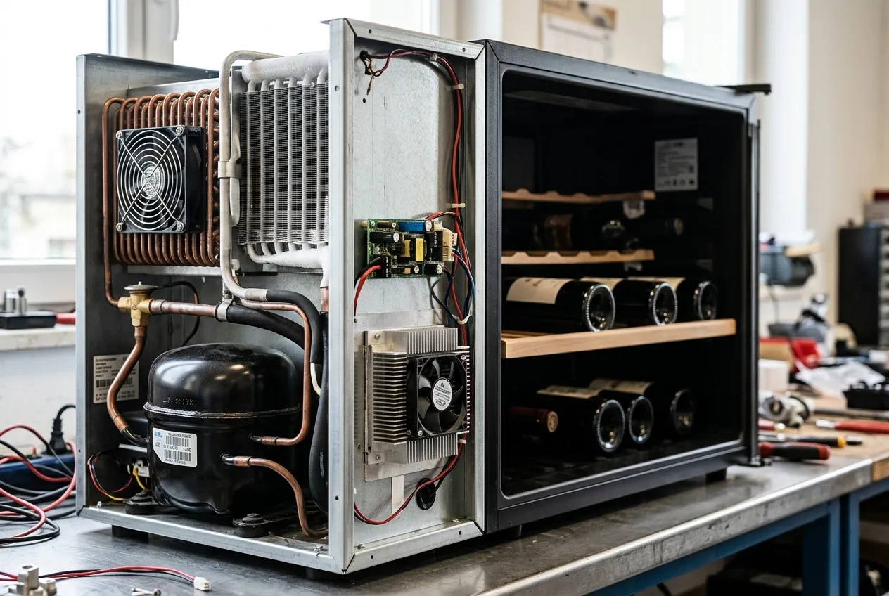 Comparison diagram of compressor vs thermoelectric cooling systems in top wine fridge brands