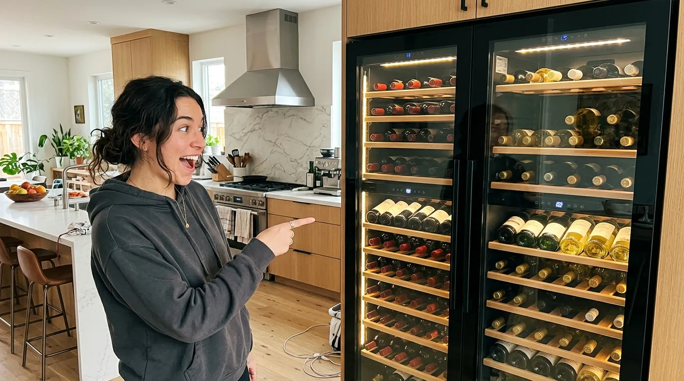 Top 10 Wine Coolers Brands of 2026: Ranked for Reliability & Smart Tech 2 A luxury modern home kitchen featuring top 10 wine coolers brands with dual-zone temperature controls.