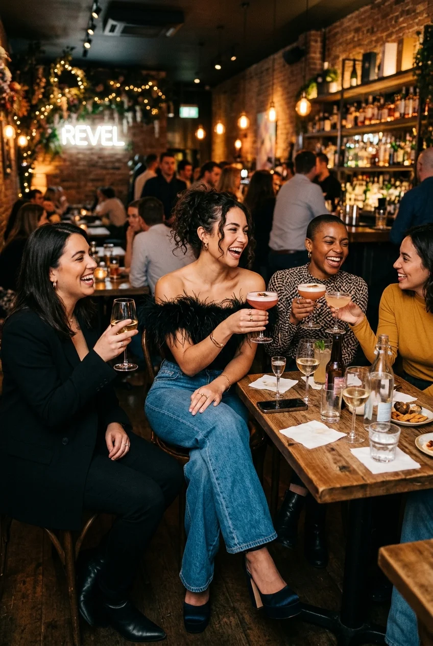 10 Chic Going-Out Outfits That Turn Heads at Any Wine Bar 11 chc going out outfits with wide leg denim and a playful feather trimmed top (AI Generated Image)