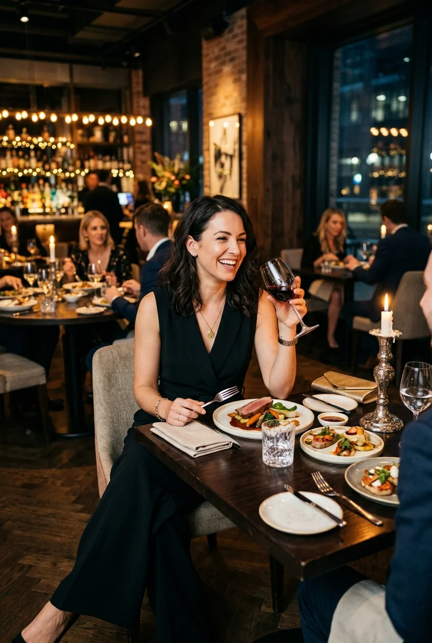 10 Chic Fancy Dinner Outfits You Can Put Together in 5 Minutes 11 fance dinner outfit featuring tailored wide-leg jumpsuit (AI Generated Image)
