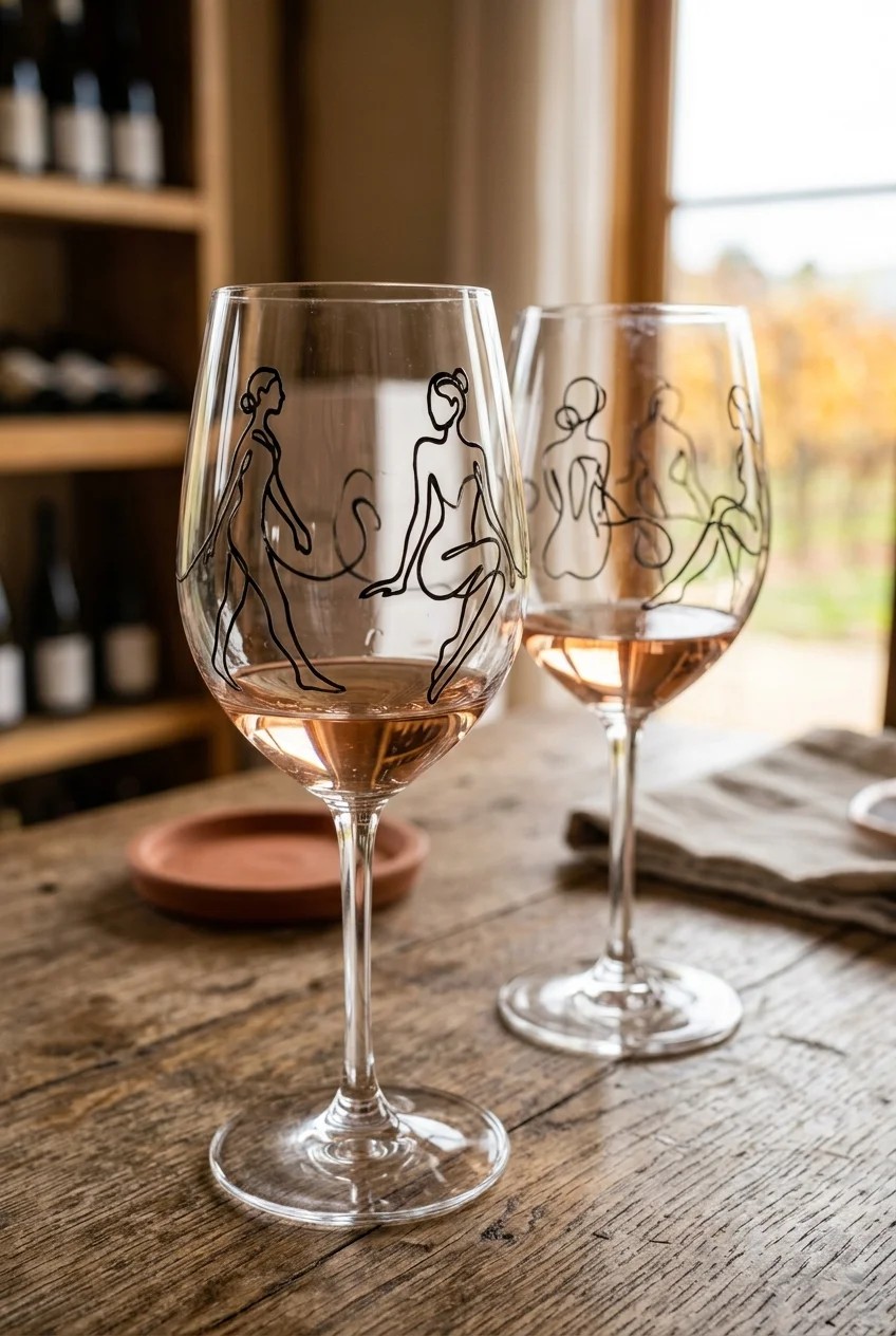 20 Aesthetic Wine Glass Painting Ideas & Oven-Curing Cheat Sheet 15 Minimalist Line Art Female Silhouettes - wine glass painting (AI Generated Image)