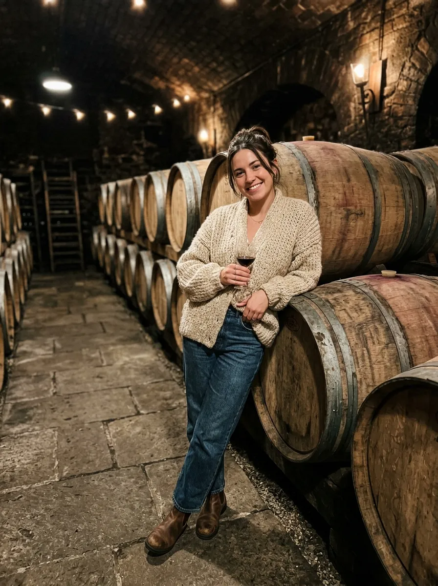 winery outfit winter - Cashmere Turtleneck Sweater Dress with Sheer Fleece-Lined Tights (AI Generated Image)