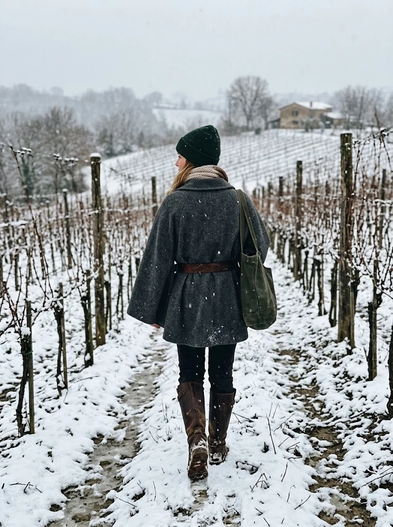winery outfit winter - Waterproofed Leather Riding Boots with a Belted Wool Cape (AI Generated Image)