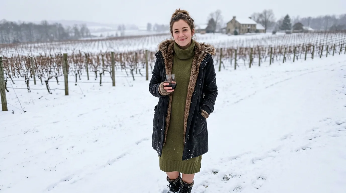 winery outfit winter styled outfits for cold cellars and heated patios (AI Generated Image)