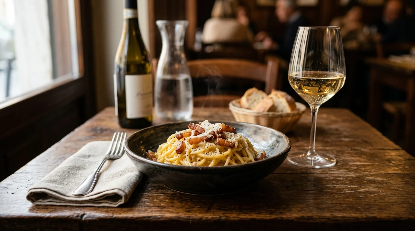 Miglior Vino da Abbinare alla Carbonara: Bianco, Rosso o Bollicine? 4 Read more about the article Miglior Vino da Abbinare alla Carbonara: Bianco, Rosso o Bollicine? (AI Generated Image)